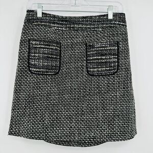 LOFT Size 4P Black Gray & Silver Tweed Career Pencil Skirt W/ Pockets